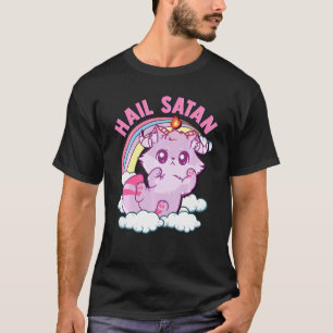 Funny Satanic Hail Satan Kitten Cute Rainbow Cat T-Shirt