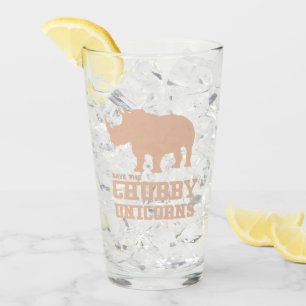 Funny Save the Chubby Unicorns Rhino Pink Birthday Glass