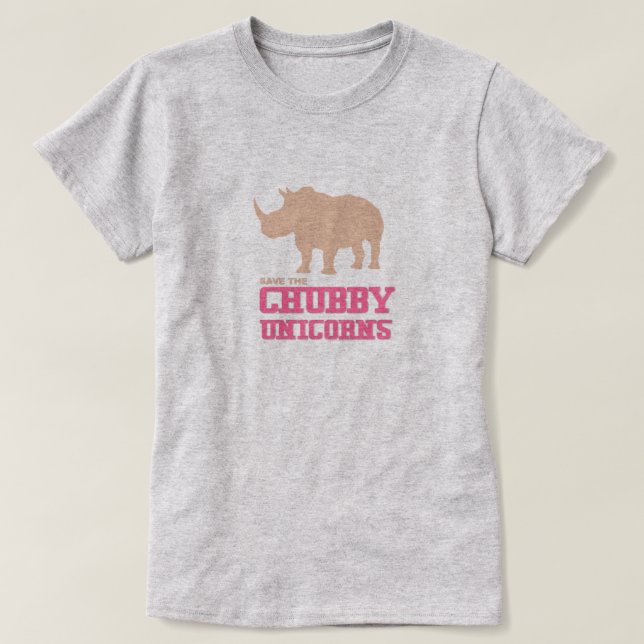 Funny Save the Chubby Unicorns Rhino Pink T-Shirt (Design Front)