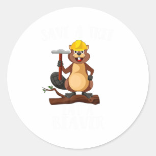 Funny Save The Tree Eat The Beaver For Earth Plane Classic Round Sticker
