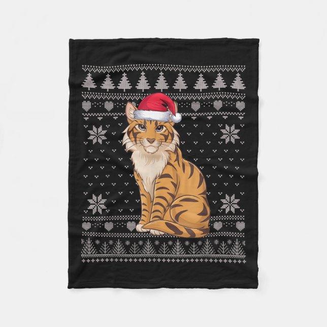 Funny Savh Cat Ugly Christmas Sweater Santa Xmas P Fleece Blanket (Front)