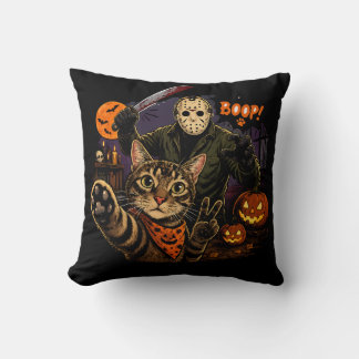 Funny Say Boop! Horror Cat Selfie Jason Hallowen Cushion