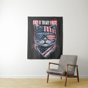 Funny Say It To My Face Funny Cat Tapestry