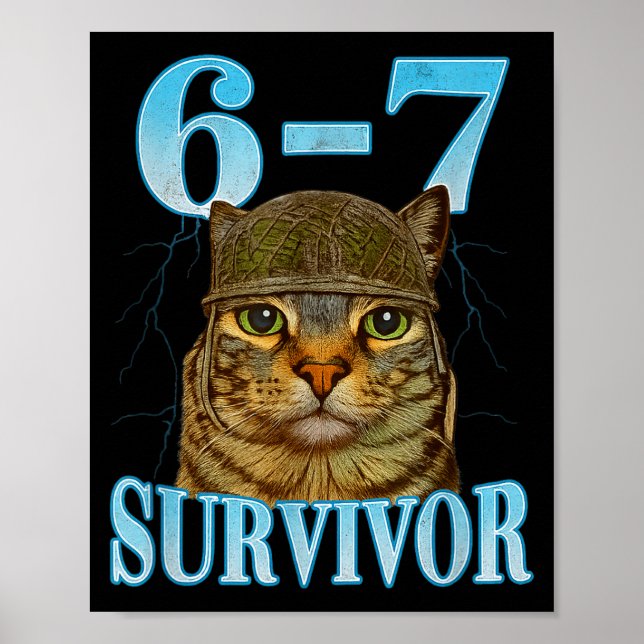 Funny Saying 67 Cats Tummy Ache Survivor Cat Meme  Poster (Front)