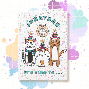 Funny Saying Birthday Cat Cartoon Paw-ty Fun Card