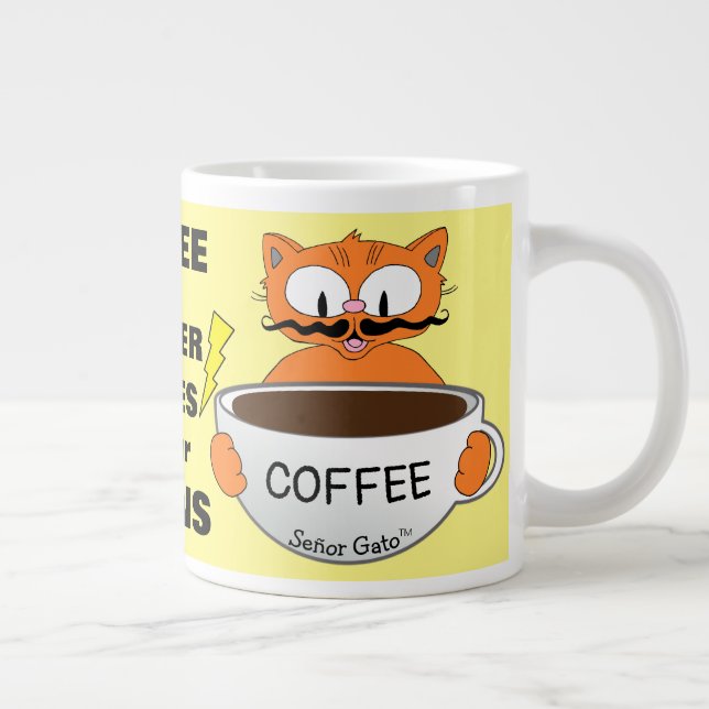 Funny Saying Cartoon Cat Large Coffee Mug (Right)
