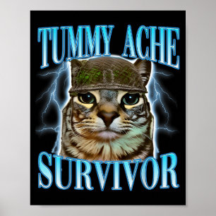 Funny Saying Cats Tummy Ache Survivor Cat Meme Hum Poster