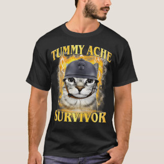 Funny Saying Cats Tummy Ache Survivor Cat Meme T-Shirt