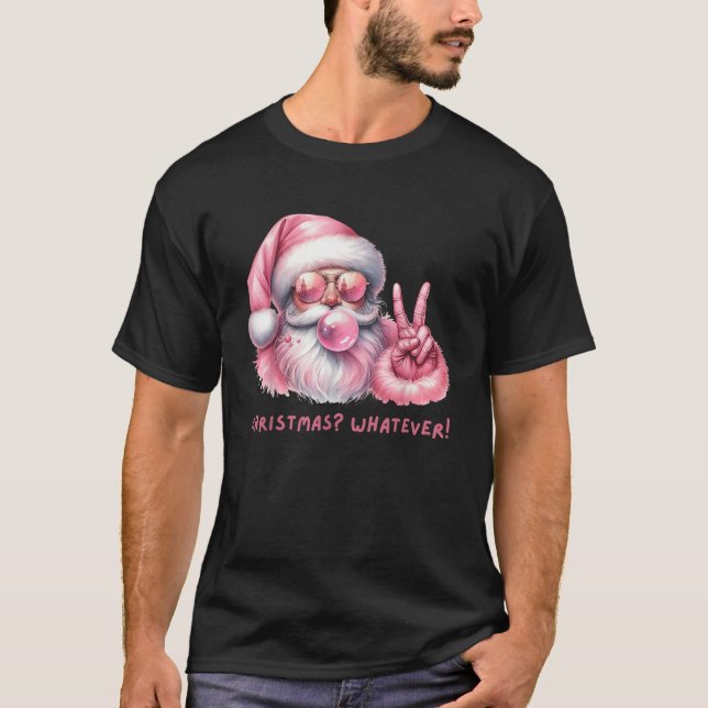 Funny Saying Christmas Cool Pink Santa Claus Blow  T-Shirt (Front)