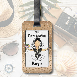 Funny Saying Female Cartoon Vacation Cruise Beach Luggage Tag
