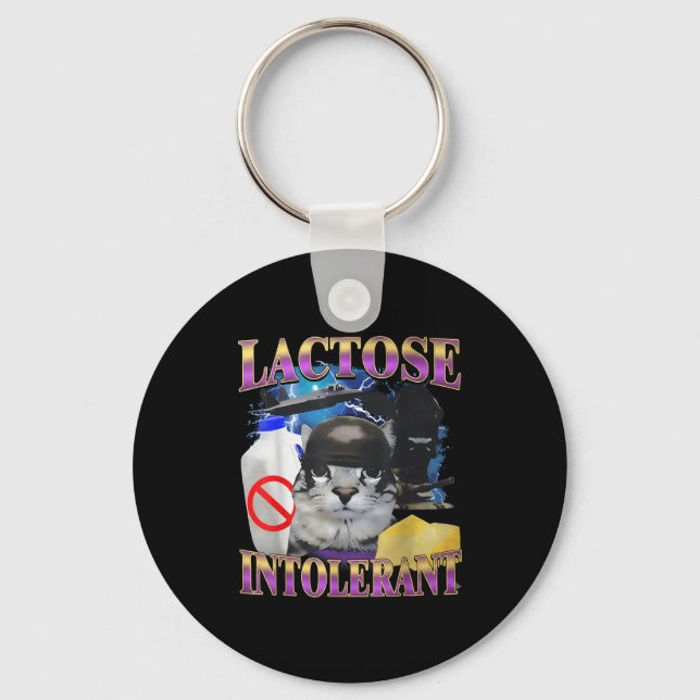 Funny Saying Lactose Intolerant Silly Cat Meme Cat Key Ring (Front)
