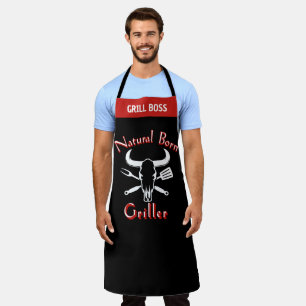 Funny Saying Natural Born Griller Black Chef Apron
