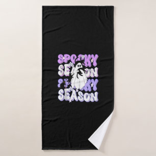 Funny Saying Spooky Season Halloween Cat Ghost Wom Bath Towel