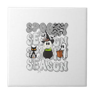 Funny Saying Spooky Season Halloween Cat Ghost Wom Ceramic Tile