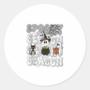 Funny Saying Spooky Season Halloween Cat Ghost Wom Classic Round Sticker