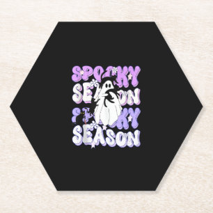 Funny Saying Spooky Season Halloween Cat Ghost Wom Paper Coaster