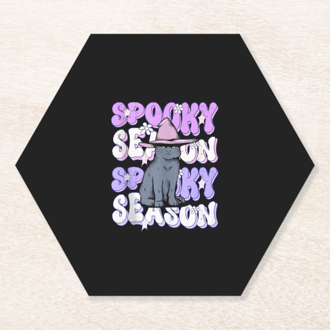 Funny Saying Spooky Season Halloween Cat Lover Wom Paper Coaster (Front)