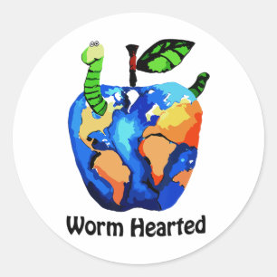 Funny Saying 'worm Hearted Apple'' Earth Day  Classic Round Sticker