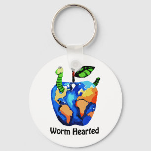 Funny Saying 'worm Hearted Apple'' Earth Day  Key Ring