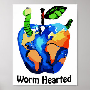 Funny Saying 'worm Hearted Apple'' Earth Day Poster