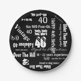 Funny Sayings 40th Birthday Black Paper Plate