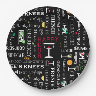 Funny Sayings l Retro Cocktail Names Pattern Paper Plate