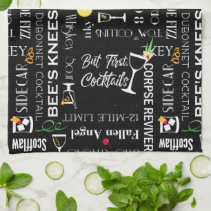 Funny Sayings l Retro Cocktail Names Pattern Tea Towel