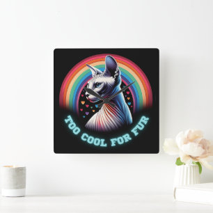 Funny sayings Sphynx Cat Rainbow Hearts Too Cool Square Wall Clock