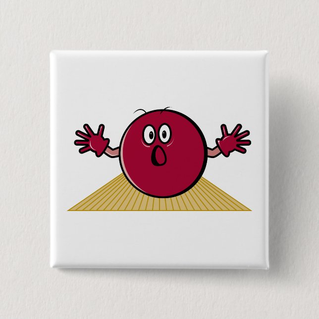 funny scared bowling ball going down alley cartoon 15 cm square badge (Front)