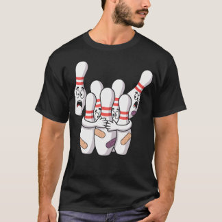 Funny Scared Bowling Pins Bowler Humour Cartoon T-Shirt