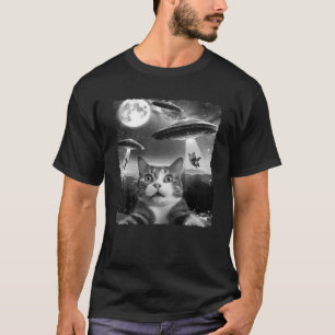Funny Scared Cat Selfie with Alien UFOs Gift Men W T-Shirt