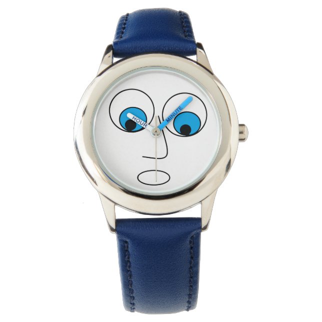 Funny Scared Man's Face Print Blue and White Watch (Front)