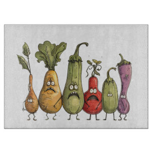 Funny scared vegetables cutting board
