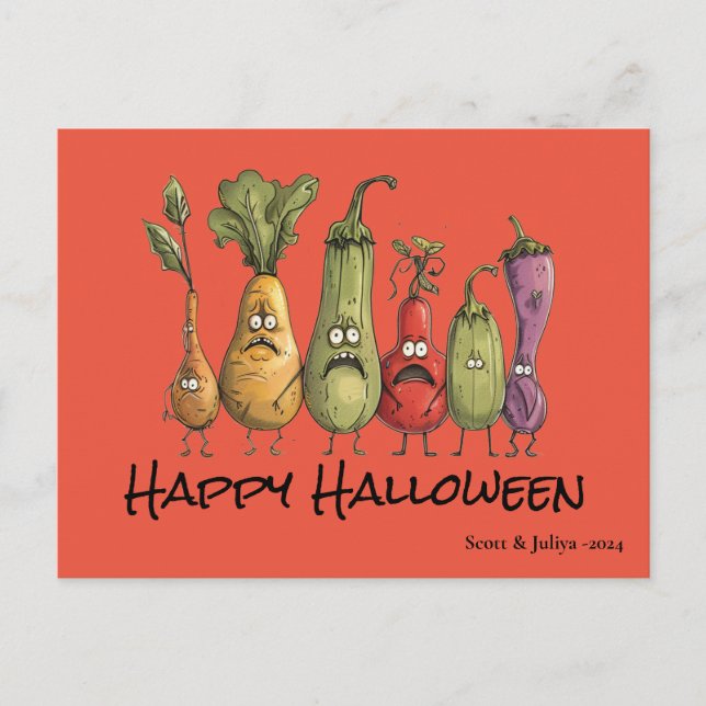 Funny scared veggie Halloween Postcard (Front)