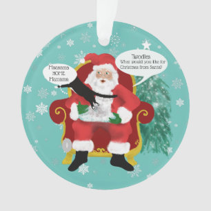 Funny Scaredy Cat Visits Santa Custom Christmas Ornament
