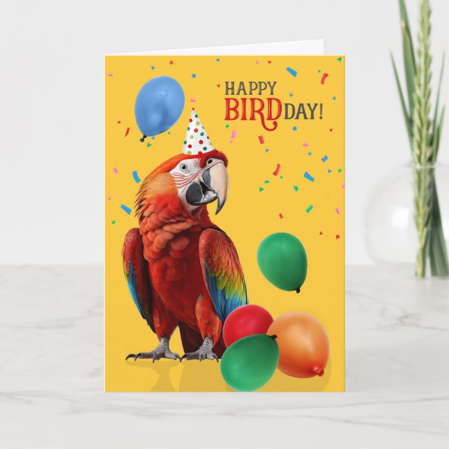 Funny Scarlet Macaw Parrot Birthday Card (Front)