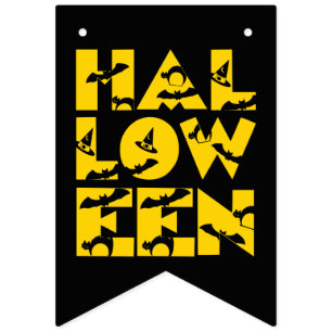 Funny Scary Black Cat Bat Witch Hat Text Halloween Bunting