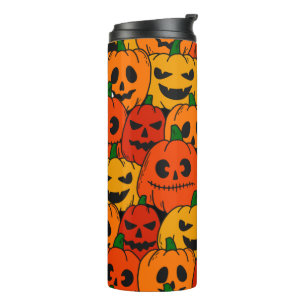 Funny Scary Colourful Pumpkin Faces Sketch Thermal Tumbler