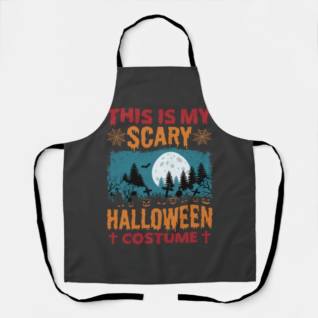Funny Scary Halloween Costume Graveyard Moon Graph Apron (Front)