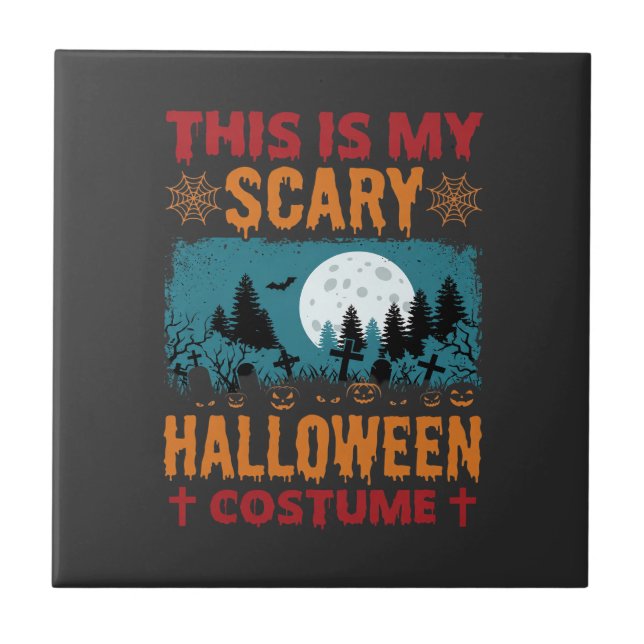 Funny Scary Halloween Costume Graveyard Moon Graph Ceramic Tile (Front)