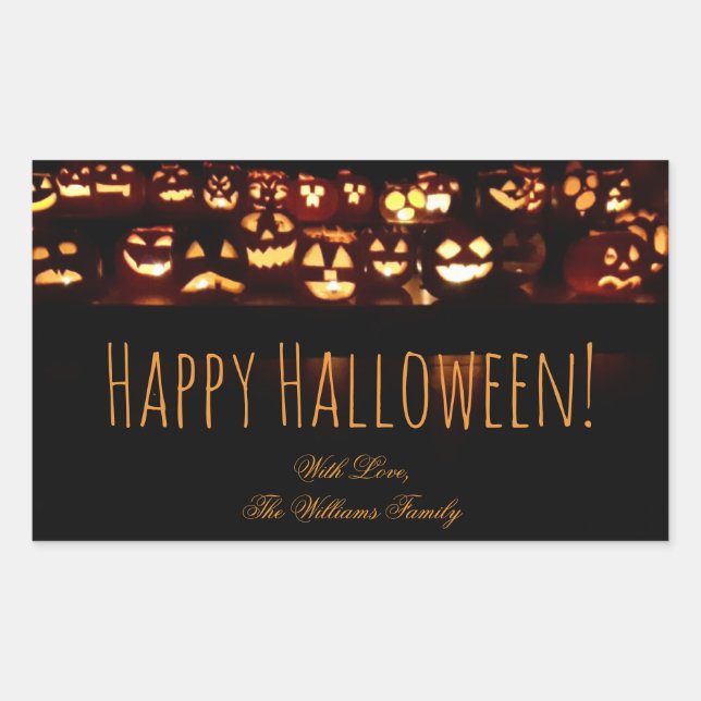 Funny Scary Halloween Pumpkins Photography Rectangular Sticker (Front)