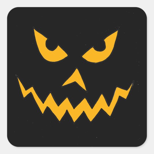 Funny Scary Pumpkin Face Cartoon for Halloween Square Sticker