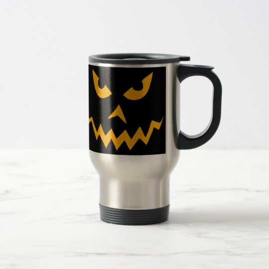 Funny Scary Pumpkin Face Cartoon for Halloween Travel Mug