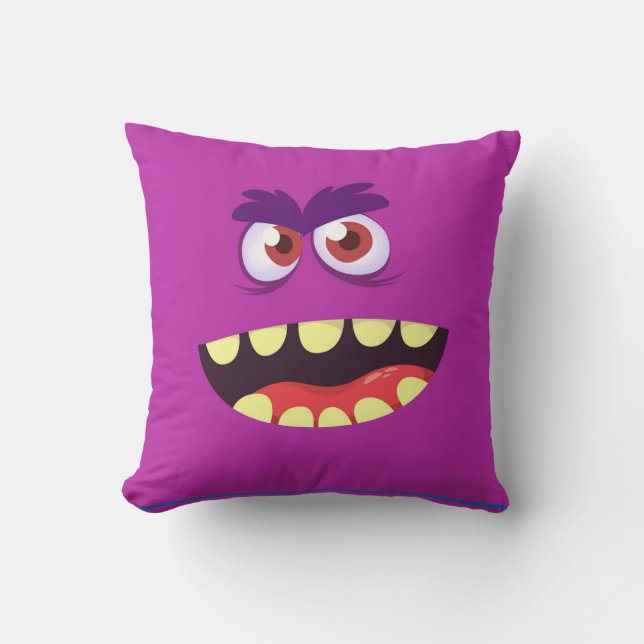 Funny Scary Silly Monster Face for Kids - purple Cushion (Front)