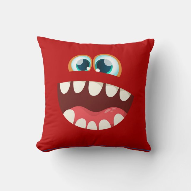 Funny Scary Silly Monster Face for Kids - red Cushion (Front)