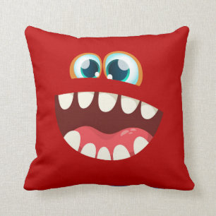 Funny Scary Silly Monster Face for Kids - red Cushion