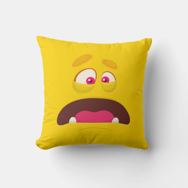 Funny Scary Silly Monster Face for Kids - yellow Cushion (Front)