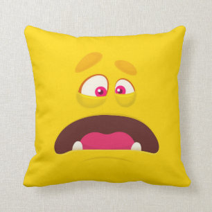 Funny Scary Silly Monster Face for Kids - yellow Cushion