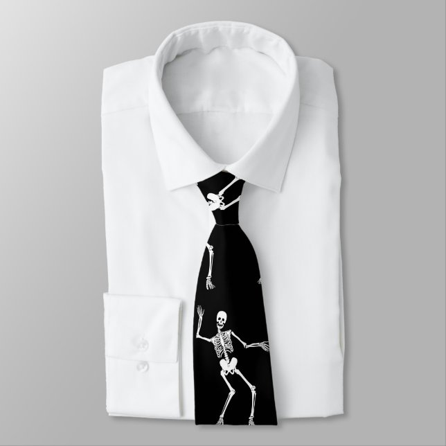 Funny Scary Skeleton Pattern Happy Halloween Tie (Tied)