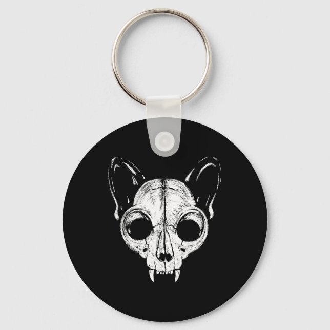 Funny Scary Spooky Cat Feline Skull Skeleton Hallo Key Ring (Front)